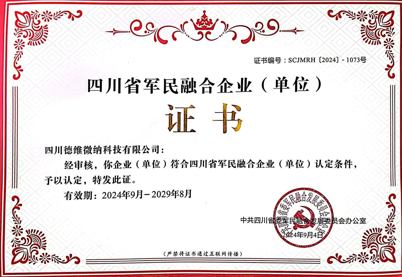 四川省军民融合企业证书